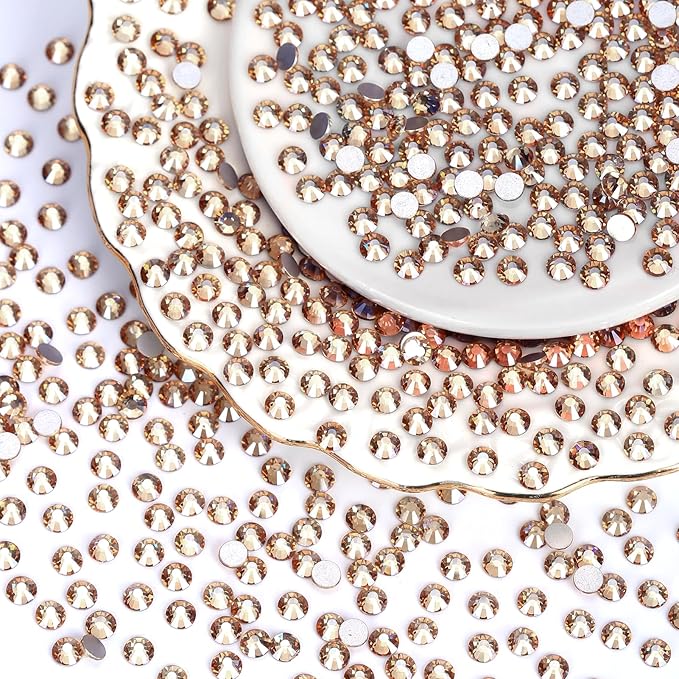 10000PCS Golden Shadow Rhinestones Bulk, Flat Back Crystal Glass Stone Round Gems,SS20, 4.6-4.8mm