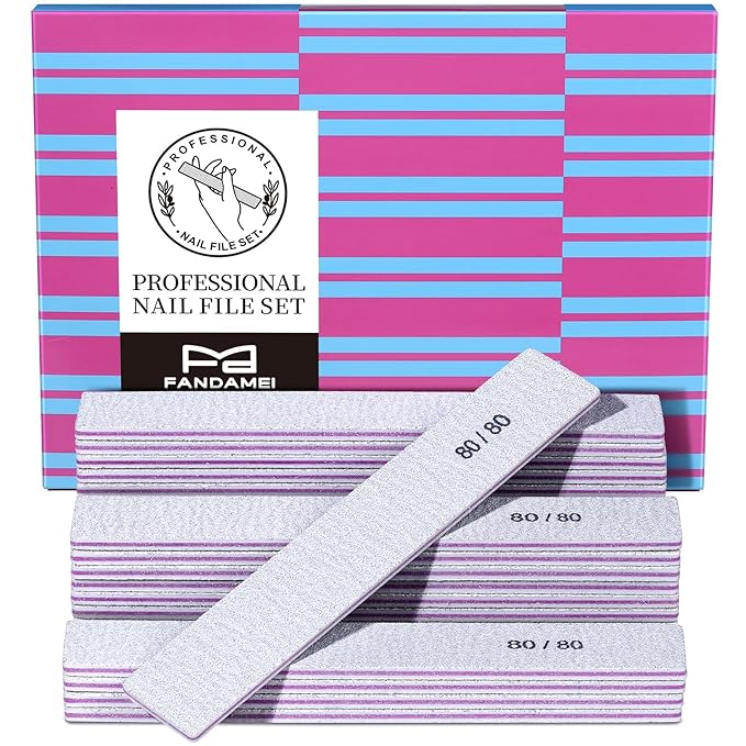 FANDAMEI Nail File, 24PCS 80/80 Grit Nail Files, Double Sided Emery Boards for Nails Buffering, Professional Nail File for Natural Acrylic Nails, Rectangular Manicure Nail Files Set, Coarse Grit 80/80