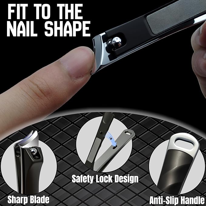 Large Slanted Nail Clippers,Ultra Sharp Heavy Duty Clippers with Ergonomic Lever,Toenail Clippers with Frosted Non-Slip Handles,Comes with a Leather case,Making it More Suitable as a Gift -Black