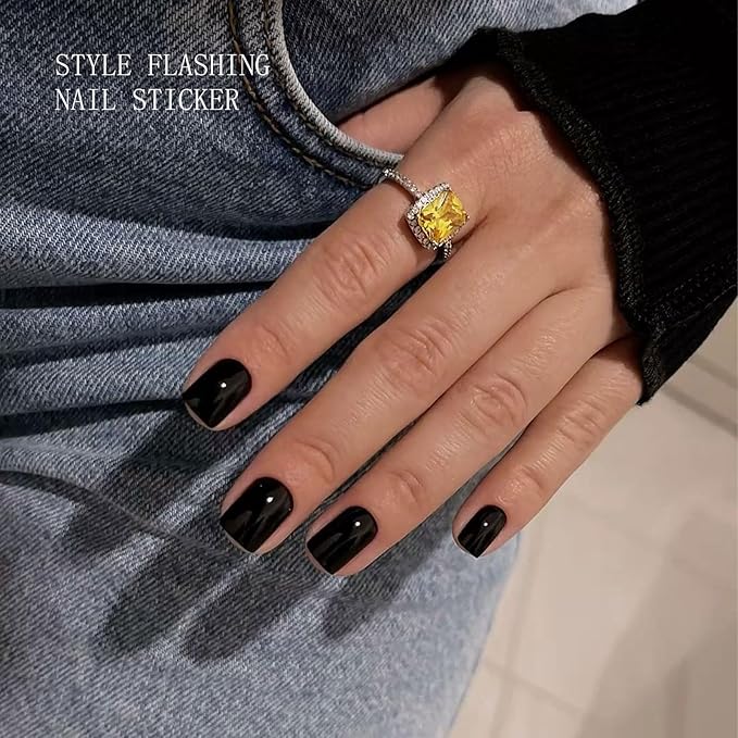 JMEOWIO Semi Cured Gel Nail Strips Black Gel Nail Stickers Nails Art Design Decoration Accessories