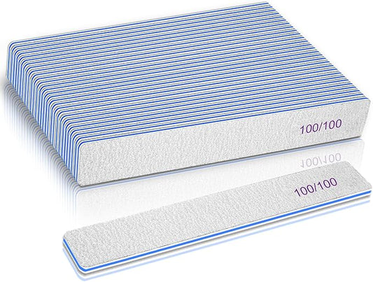 BLESWIN 25PCS Nail File Professional, 100/100 Grit Nail Files Reusable for Acrylic Nail, Double Sided Nail File for Fake Nail, Suitable for Nail Tech or Pet