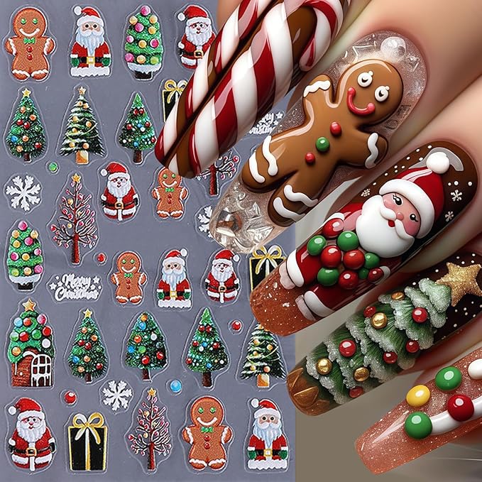 4 Sheets Christmas Nail Art Stickers Decals 5D Micro Embossed Nail Stickers for Nail Art Snowman Snowflakes Christmas Tree Cute Santa Claus Nail Decor Supplies Holiday Manicure Accessories for Women