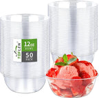 TOFLEN 12 oz Clear Plastic Bowls, 50 Pack | Disposable, Hard Plastic Serving by Toflen