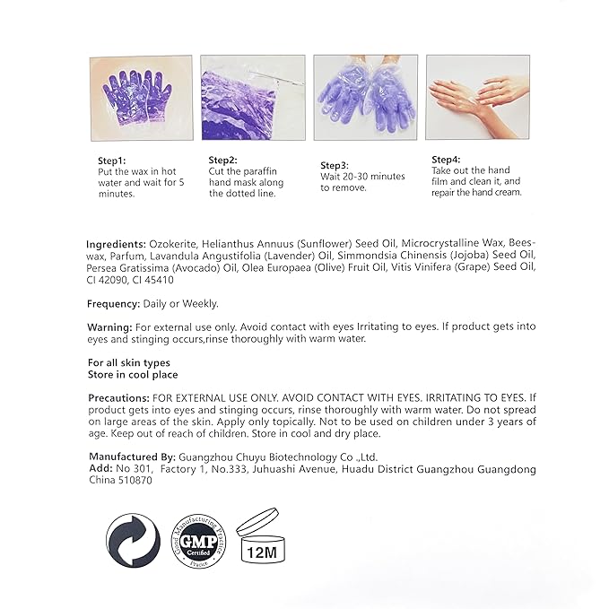 10-Minute Paraffin Hand Treatment, Home Hand Wax Spa Treatment Gloves, Lavender, One-Pair