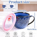 24 oz Ceramic Soup Mug with Handle & Lid, Large Microwave Safe Soup Bowl - Image 3