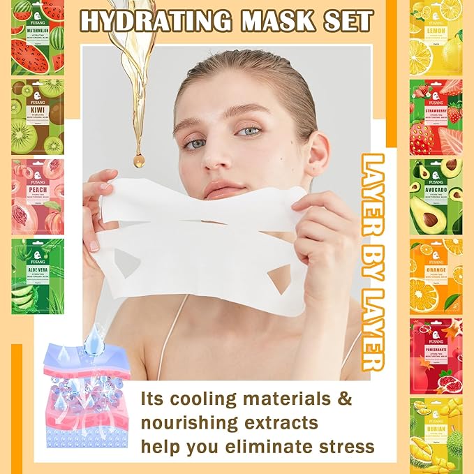 20 Pcs Facial Sheet Mask,Hydrating Face Masks Skincare Gift Set,Moisturizing Soothing Facial Masks,Easy to Use & Nourishing Face Mask Skin Care Set
