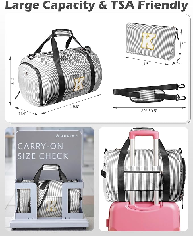 Party Favors for Teenager, Girls Travel Duffle Bag, Kids Initial Overnight Bags with Shoe Compartment, Monogram Weekender Bag with Makeup Pouch, Dorm Room Essentials (Letter I)