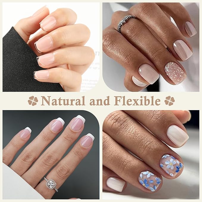 Extra Short Square Fake Nails, Soft Gel Pre-Shaped Acrylic XS Short Square Nail Tips, Half Matte Full Cover Clear Press on Flase Nail Tips for Nail Extension Home DIY 240pcs/12 Sizes