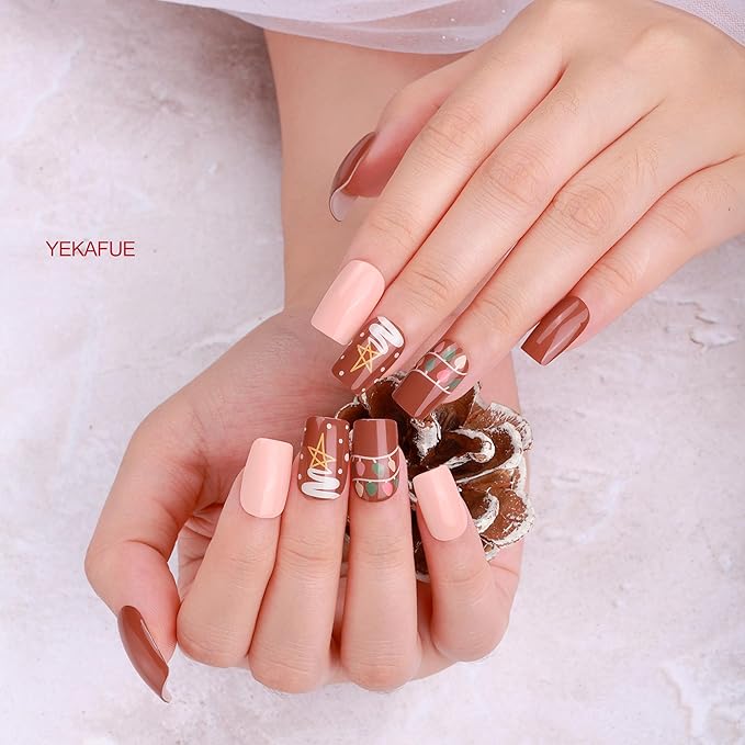 No Lamp Gel Nail Strips 22 Pcs Wraps - Coffee Pink, Easy Apply Gel Nail Stickers Long Lasting, Salon-Quality, 2 Prep Pads, 1 File, 1 Wooden Stick