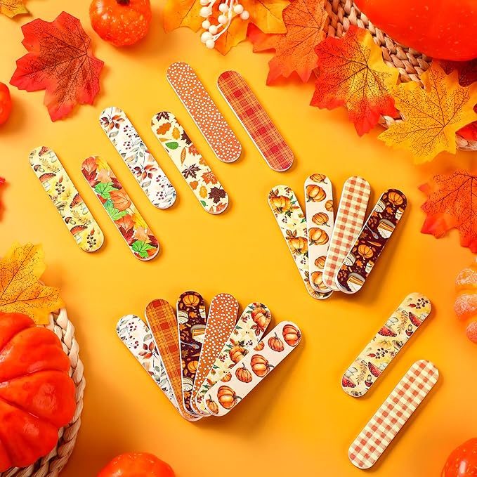 50 Pcs Fall Mini Nail Files Thanksgiving Gifts for Women Double Sided Pumpkin Nail Files Bulk Mini Autumn Harvest Emery Board Manicure Tools for Thanksgiving Party Supplies