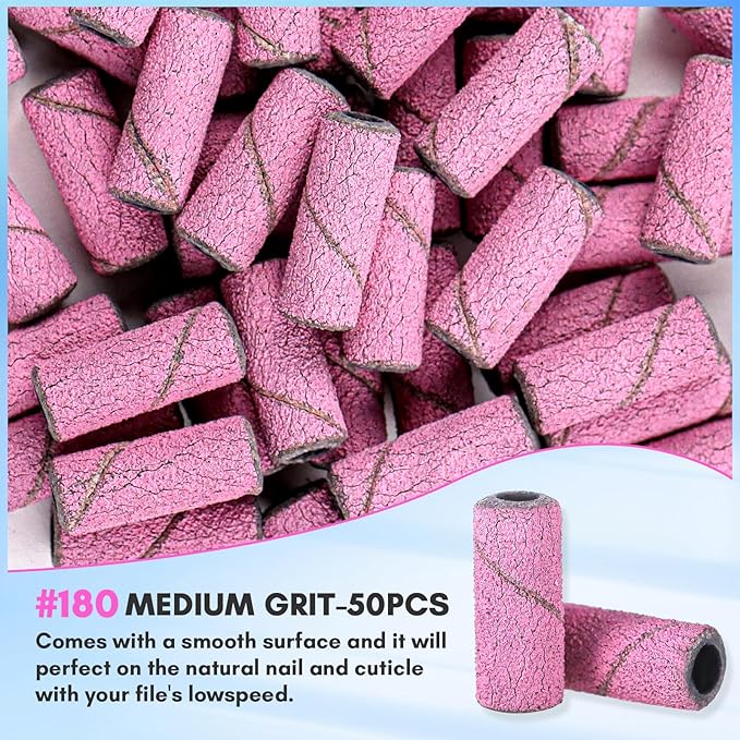 Makartt Sanding Bands for Nail Drill:50 Pcs Small Nail Sanding Files With 2025 Upgrade Design 3.1mm Mandrel Bits,180 Medium Grits (Pink, #180)