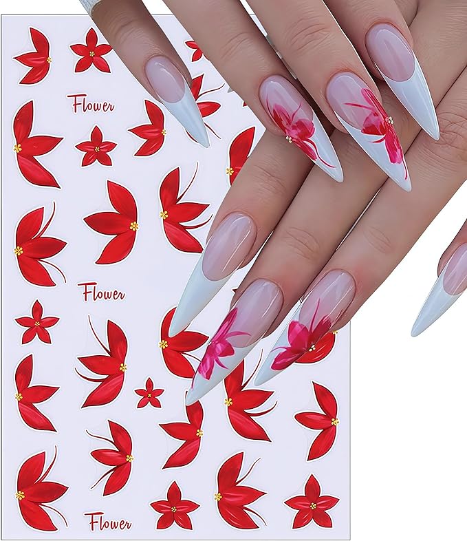Flower Nail Art Stickers 3D Self-Adhesive Spring Summer Floral Decals Wildflower Daisy Leaf Plant Spring Colorful Flower Nail Art Supplies for Women Girls Women Girls Manicure Decoration 8 Sheets