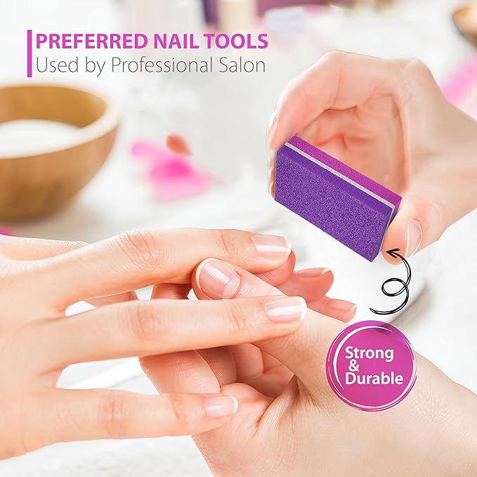 Moray Nail Buffer, Buffer Block Nail File 100/180 Grit, Mini Nail Buffers Block Sponge Double Sided Nail File for Acrylic Nails Manicure Tools 50PCS (Pink-Purple)