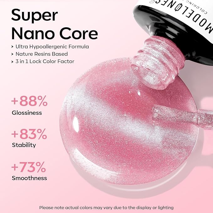 modelones Cat Eye Gel Nail Polish, Pink Glassy 9D Cateye with Magnet Shimmer Soak Off Reflective Translucent Gel Magnetic Top Coat Nail Polish for Women Girl 15 ML