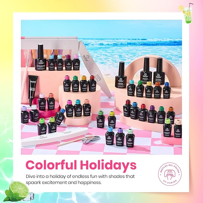 beetles Gel Polish Set - 36 Colors Neon Gel Nail Polish Pink Red Green Blue Yellow Nail Polish with 4Pcs Base Top Coat Soak off Colorful Holidays Collection UV Halloween Gifts for Women