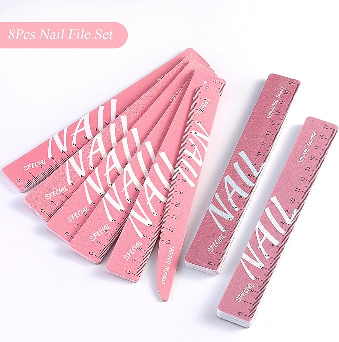 Nail Files and Buffers, 8 Pcs Nail Files for Natural Nails Emery Boards Nail Filer Professional Fingernail Files 80/100/150/180/240/280/1000/4000 Grit Nail File Set,Manicure Salon Tools