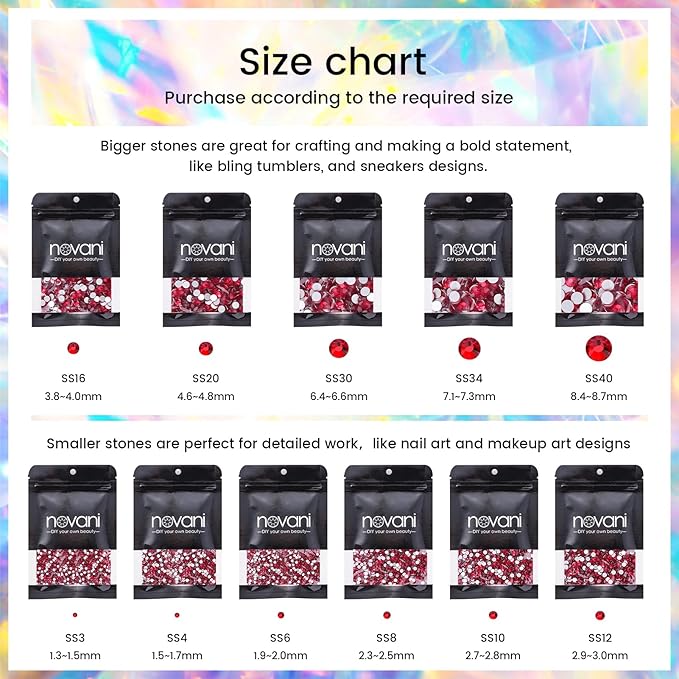 Novani Red Rhinestones, Flatback Crystal Loose Gemstones 1440pcs Glass Rhinestones for Clothes Shoes Crafts Makeup Nail Art and DIY Decorations(SS16, Light Siam)