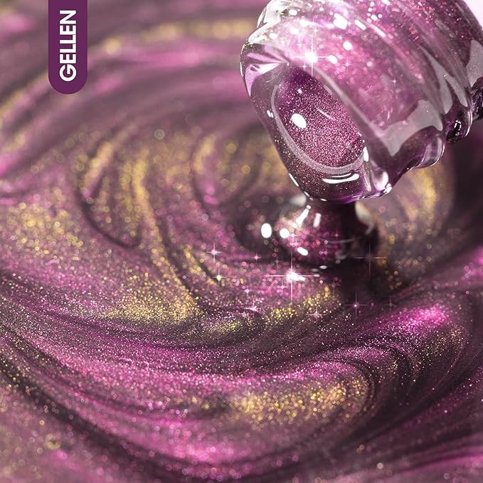 Gellen Cat Eye Gel Nail Polish - 18ml Pink 9D Holographic Glitter Reflective With Magnet Stick - Soak Off UV Nail Art Salon DIY Home