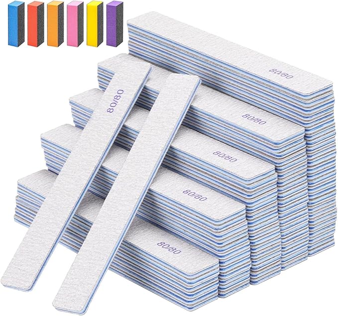 56Pcs Nail Files Set, 80/80 Grit Nail Files Acrylic Nails Emery Boards File Professional Nail Art Tools for Home,Salon,Strong,Double Sided