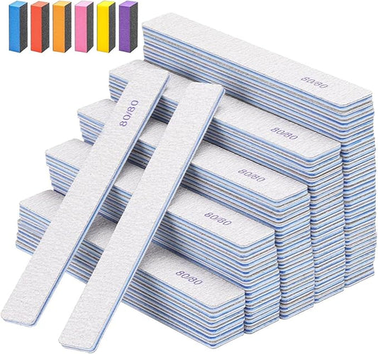 56Pcs Nail Files Set, 80/80 Grit Nail Files Acrylic Nails Emery Boards File Professional Nail Art Tools for Home,Salon,Strong,Double Sided