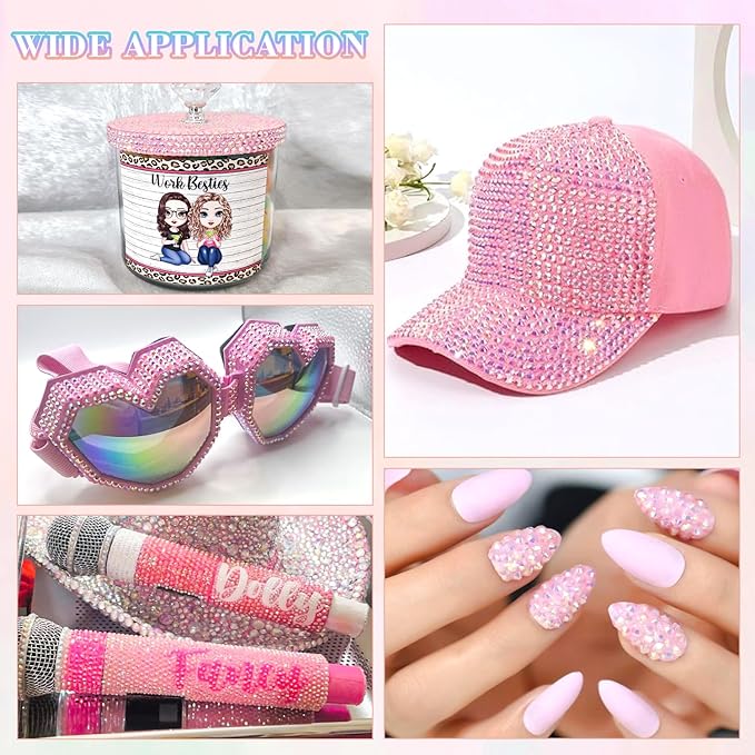 30000Pcs Resin Rhinestones for Bedazzling with B7000 Jewelry Glue, Light Pink AB Flatback Gems Rhinestones for Crafting, Clothing Tumblers Mugs Shoes Fabric Decor Nail Art