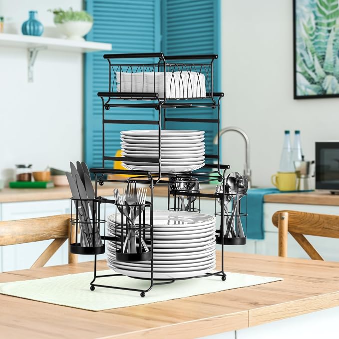 Sorbus® Buffet Caddy — 7-Piece Stackable Set Includes Plate, and Silverware - Image 4