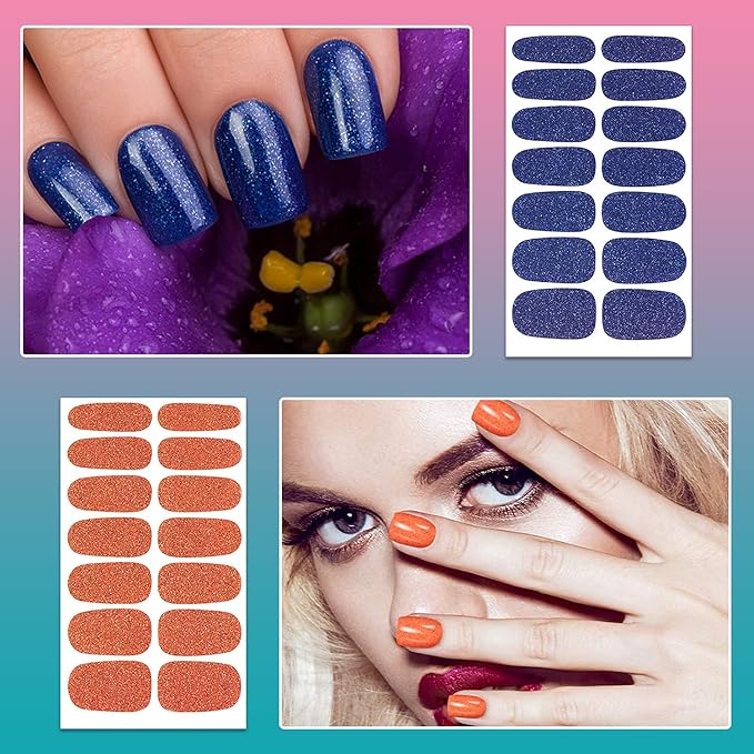SILPECWEE 224 Pieces 16 Sheets Nail Polish Strips for Women Nail Polish Stickers Glitter Nail Wraps for Women Adhesive Nail Decals Gel Sticker Nails for Girls with File (Classy Glitter)