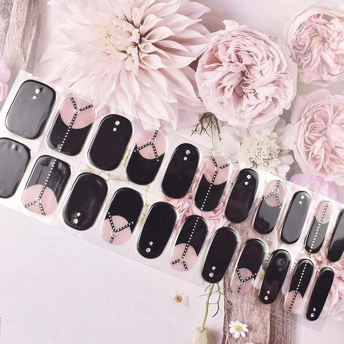 Semi Cured Gel Nail Strips Glitter Manicure Stickers Salon Quality Long-Lasting Wraps Work with Any Nail Light