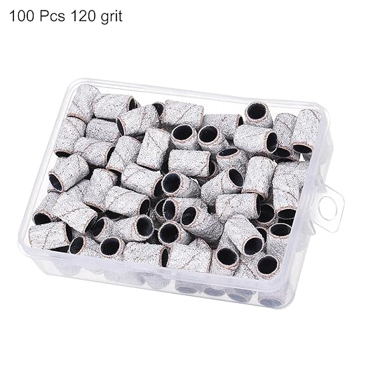 HARFINGTON 100pcs Small Sanding Bands 120 Grit for Nail Drill Bits Mini Sanding Band for Nails Gel Manicures White