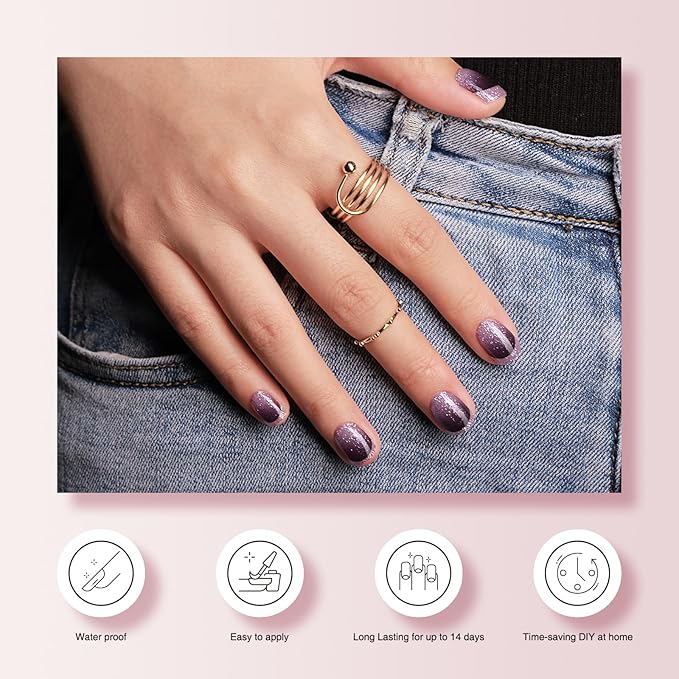 Semi Cured Gel Nail Strips - 30PCS Gel Nail Stickers for UV Light, Long-Lasting Gel Nail Wraps, Salon-Quality Semi Cured Nail Stickers, 2 Weeks Wear, Easy DIY Gel Manicure-Starry Plum