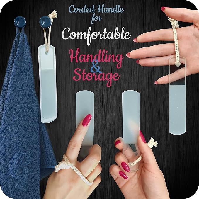 GLADZY Glass Nail File Set – Czech Crystal Nail Files for Natural Nails, Glass Foot File Callus Remover, Professional Manicure & Pedicure Kit for Fingernails & Toenails with Case and Towel, Made in EU