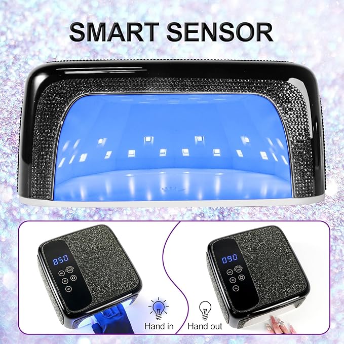 Sparkling Diamond UV Nail Lamp - Cordless, Professional Gel Nail Polish Curing Lamp with 4 Timers & LCD Touch Display, Salon-Grade Diamond UV Nail Dryer