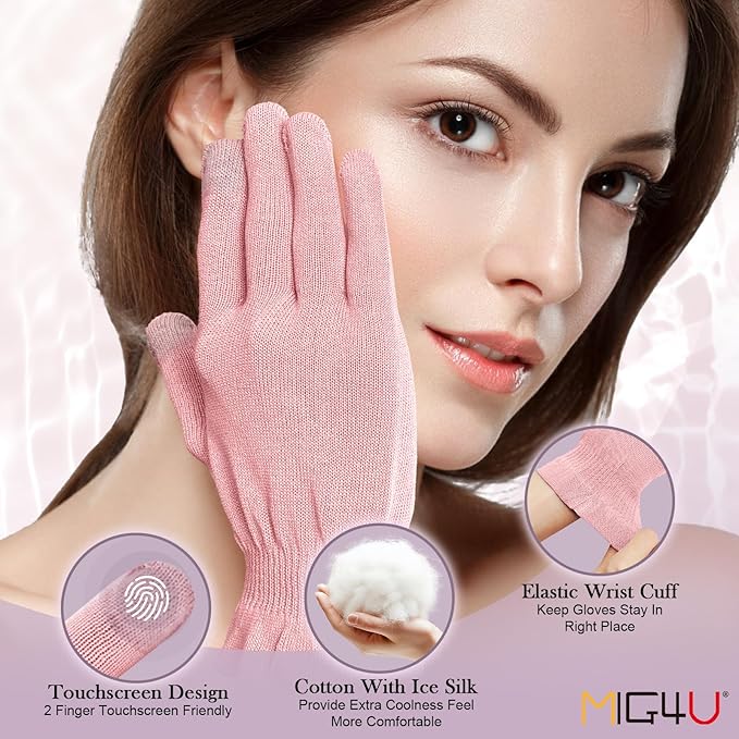 MIG4U Moisturizing Beauty Gloves Touchscreen Overnight Sleeping Glove for Women Dry Hands, Nighttime Lotion, Eczema, SPA, Cosmetic Treatment, Pink 3 Pairs Size L/XL