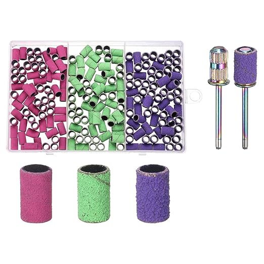 HARFINGTON 212pcs Small Sanding Bands 80/150/240 Grit for Nail Drill Bits Mini Sanding Band with 2.35mm Mandrel for Nails Gel Manicures
