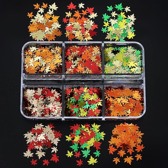 Maple Leaf Nail Art Glitter Sequins, 3D Fall Leaves Sparkly Nail Flakes Designs, Laser Autumn Maple Leaves Confetti Acrylic Supplies for Thanksgiving, Women Girls Manicure Tips Holiday Decorations