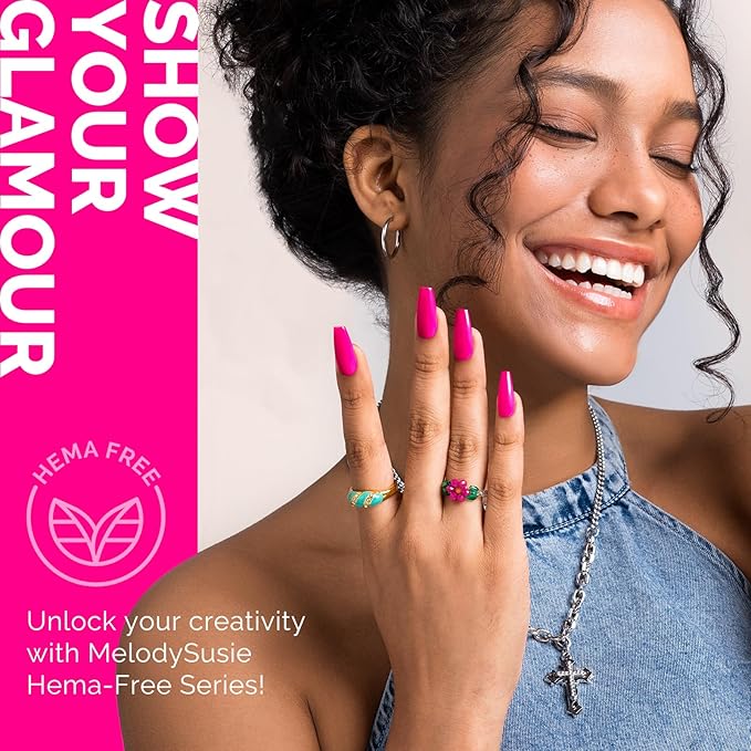 MelodySusie Hema Free Gel Nail Polish, 0.5 Fl Oz Thick Hot Pink Gel Polish, Non Toxic, Long Lasting, Soak Off UV Nail Polish, Manicure Nail Design Salon DIY Nail Art at Home 027