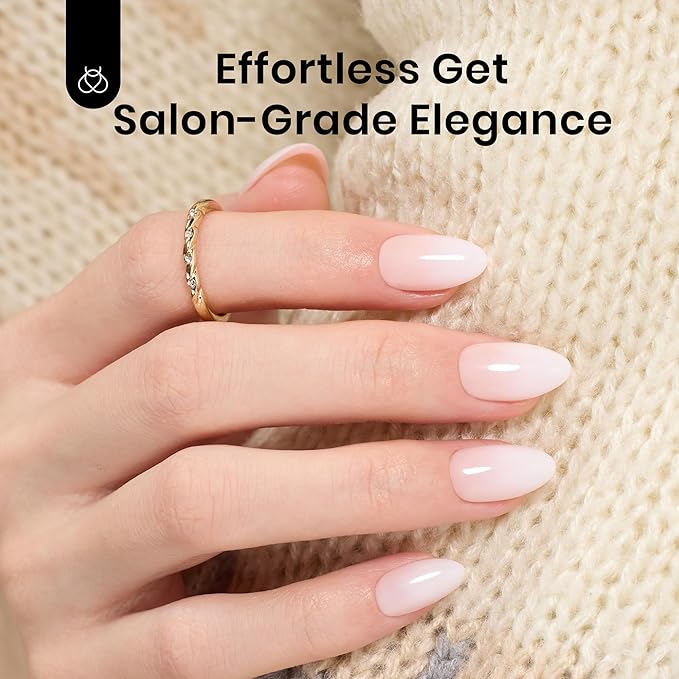 Beetles Ombre Short Almond Press on Nails 224 Pcs Gel Nail Tips, Pink Press ons Pre-applied Primer & Base Coat Glue on Nail Tips, No Need to File Fake Nails DIY Nails Gifts for Women