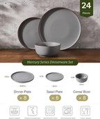 Famiware Mercury 24-Piece Stoneware Dinnerware Set, Dark Grey | Plates and Bowls - Image 2