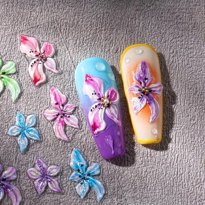 Stickers para Uñas Nail Stickers Self-Adhesive Sticker Colorful 3D Wild Flower Embossed Calcomanías para Uñas Floral Art Design Accessories Hight Quality 4 Sheets