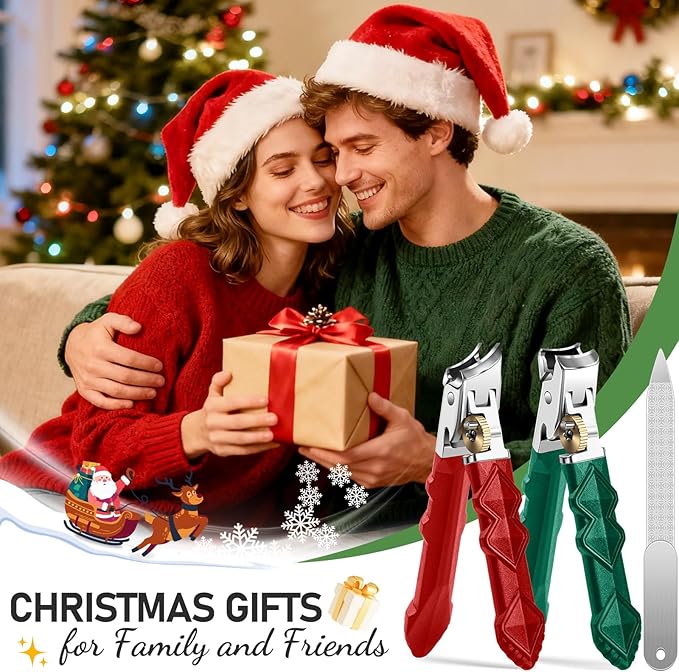 2025 Christmas Stocking Stuffers, Toenail Clippers for Thick Toenails, Wide Jaw Opening Nail Clippers, Heavy Duty Ingrown Toenail Clippers Nail Cutters, Ultra Sharp Slanted Nail Clippers, Red & Green