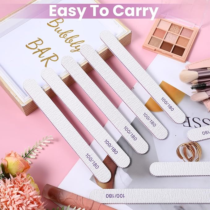 150 Pcs 100/180 Grit Nail Files, Double Sided Emery Boards, Washable Reusable Nail Buffers, Manicure Tools for Natural Acrylic Toenails Home and Salon Use