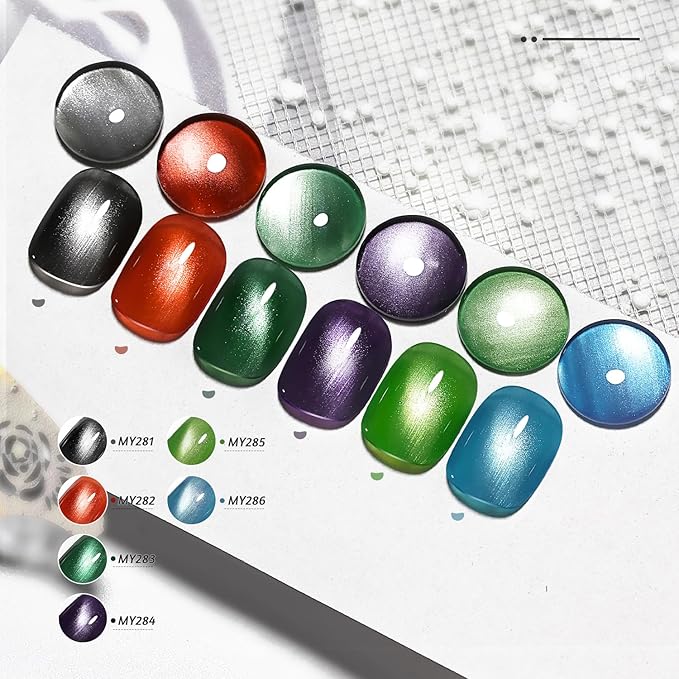 6 Colors 10ml Luminous Cat Eye Nail Polish with Magnet Stick Quick Dry Nail Polish for Nail Art DIY Home Manicure Gift for Women