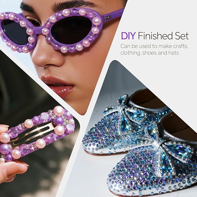 60g Mix Purple Flatback Rhinestones Half Pearls for Crafting, Mixed Size 3mm-10mm Resin Rhinestones for Bedazzling, Small Pearls for DIY Tumblers Mugs Nail Art Shoes Clothes with Glue