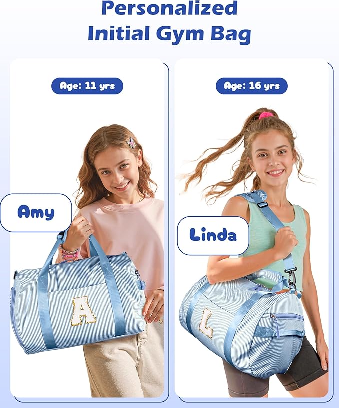 Holiday Gift for Grandkids, Girls Travel Duffle Bag, Kids Initial Overnight Bags with Shoe Compartment, Customized Weekender Bag with Makeup Pouch, Preppy Things for Preteen (Letter E)