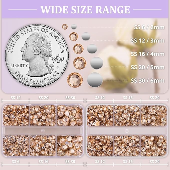 Resin Rhinestones for Crafting, 2 Boxeses Champagne Multi Sizes Flatback Bedazzling Crystals for Crafts Nail Art Deco, Non Hotfix Gems Charms for Tumbler Shoes Clothing Fabric Face Makeup