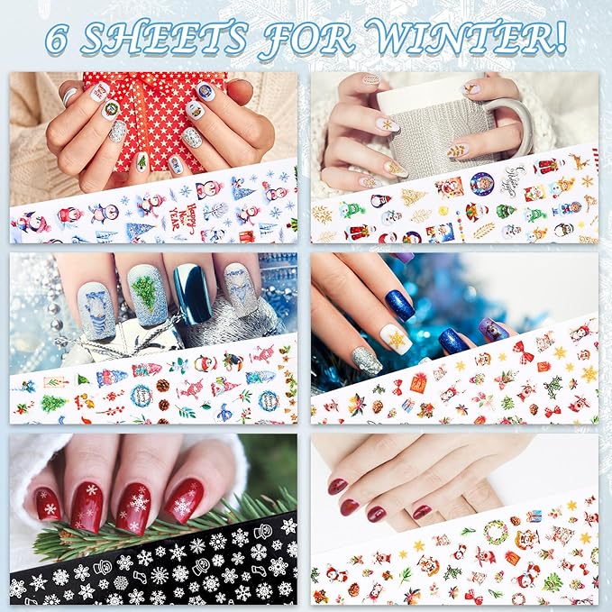 Whaline 18 Sheets All Year Nail Art Stickers Spring Summer Fall Winter Decorative Self-Adhesive Nail Decals for Seasonal Party DIY Manicure Supplies