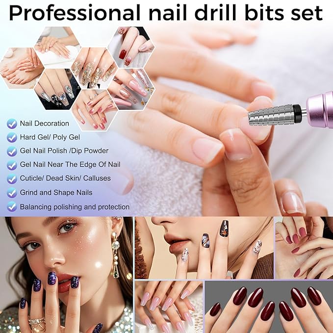 Fantexy 5 in 1 Nail Drill Bits,Professional 3/32" Shank Tungsten Steel Bits for Acrylic Nails,Manicure,Nail Art,Drill Machine,Both Left and Right Handed - Two Way Rotate Use (Extra Coarse - XC)