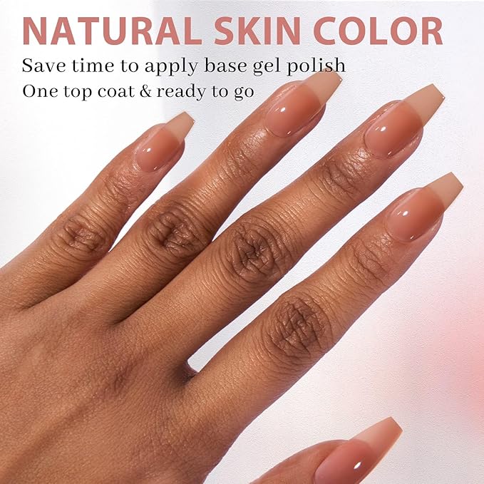 BTArtbox XCOATTIPS Gel Nail Kit - Medium Coffin Press on Nails Brown Pre-applied Tip Primer with Gel Glue and Top Coat, Fake Nails for Daily Nail Art