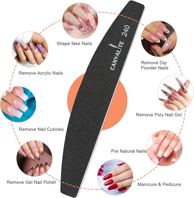 Canvalite 40 PCS Nail File Reusable Peel and Stick Nail Files Replaceable Emery Boards Nail File for Natural Nails Professional 240 Grit Fingernail Files for DIY Salon Use