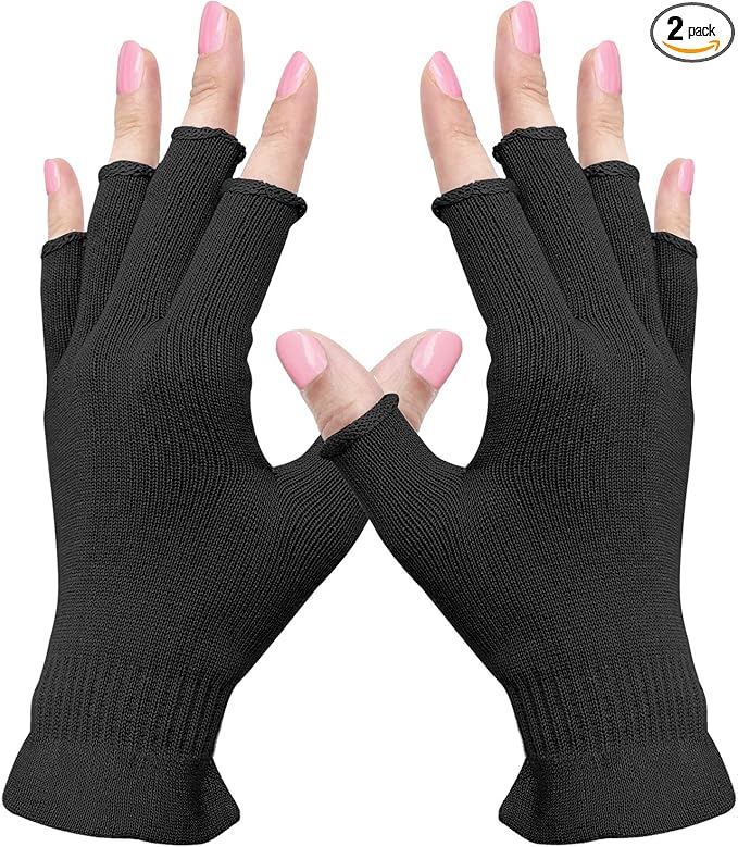 MIG4U Fingerless Moisturizing Gloves, Half Finger Touchscreen Beauty Glove for Eczema, SPA, Dry Hands, Skin Treatment, Summer Sun UV Protection (S/M, Black-1pair)